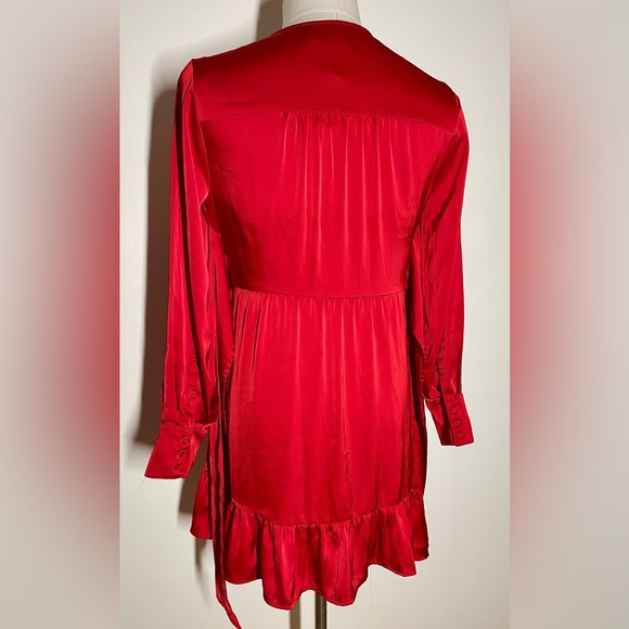 Marissa Webb | Red Satin Long Sleeve | Tie Front Mini Dress | Women’s 10 - Picture 7 of 8